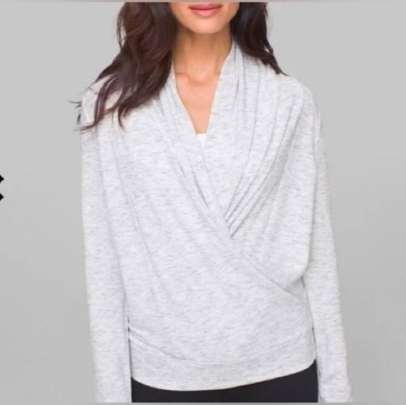 SOMA size Large Long Sleeve  Surplice Neck Faux Wrap Comfy Top Heathered Gray - Picture 3 of 13